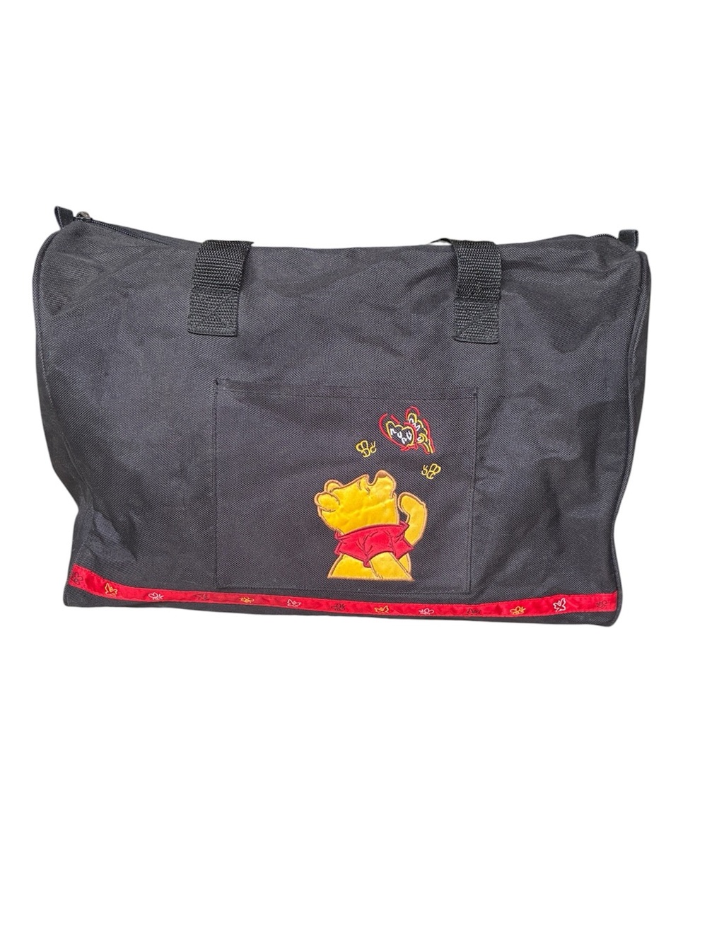 Disney Winnie the Pooh Black Embroidered Duffel Bag